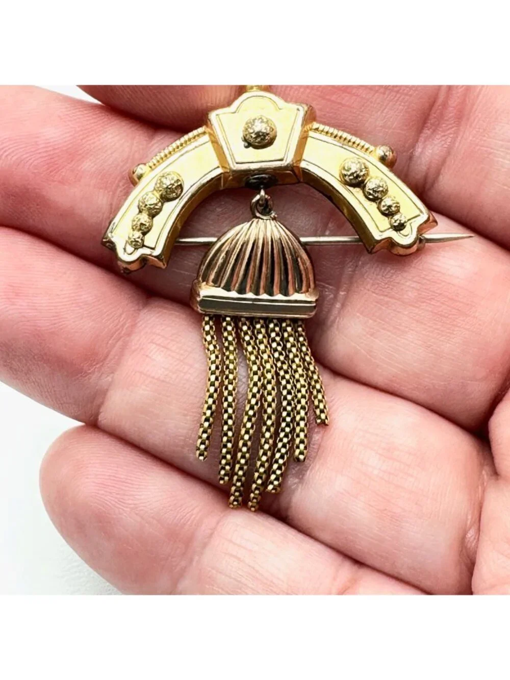 Antique Victorian Brooch Pin 10K Yellow Gold Fringe Pendant Design 3.49 Grams